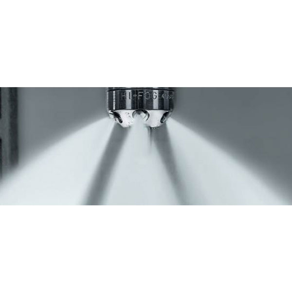 close up of a fire misting nozzle spraying water out