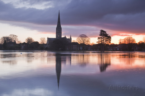 a picture of Salisbury Cathedral over the water meadows