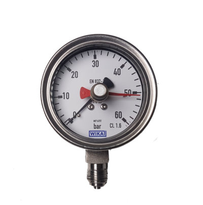 a hydraulic pressure gauge with a drag pointer needle