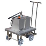 4-wheel turntable trolley with hydraulic reservoir and hand pump mounted on top