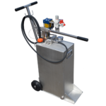 our DUO unit, a combination of both an air driven pump, as well as a manual hand pump both mounted on top of a 2 wheel trolley reservoir