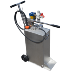 our DUO unit, a combination of both an air driven pump, as well as a manual hand pump both mounted on top of a 2 wheel trolley reservoir