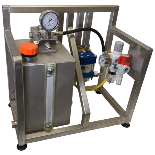 air driven hydraulic pump in a frame with reservoir