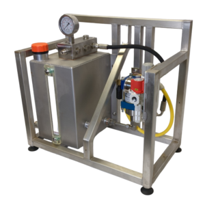 air driven hydraulic pump in a frame with reservoir