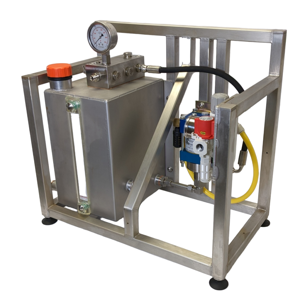 air driven hydraulic pump in a frame with reservoir