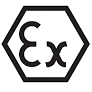 ATEX marking for equipment certified for use in potentially explosive atmospheres Symbol for ATEX certified electrical equipment for explosive atmospheres