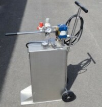 A DUO combined air driven pump and hand pump cart for great flexibility in the shop or on site A two wheel reservoir with a foot palte and two wheel cart plus a hand pump and air driven pump mounted on top. Fitted a hose.