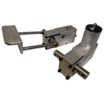 two models of our foot pump shown side by side, one model with a integral reservoir and the other without